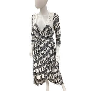 NWT New Romantics Free People Dress Women’s Size L Hi/Low Deep V-Neck Long B&W